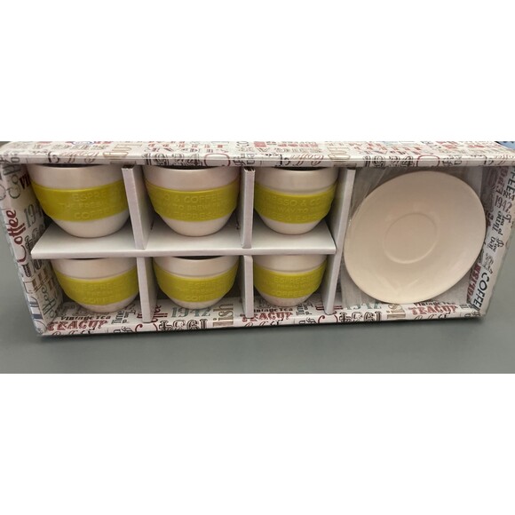 Krystallo By Tov Lev Set Of 6 Espresso Cups & Saucers Built In Silicone Cozy - Picture 9 of 10